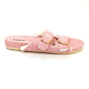 Loft Womens Double Strap Faux Fur Buckle Sandals Cotton Candy Pink‎ 9-10